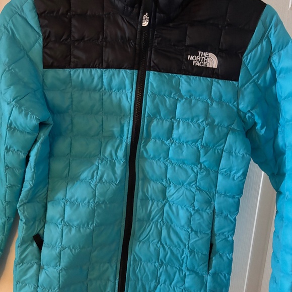 Unisex Child's Teal Blue & Black Puffed The North Face Jacket Size 10/12